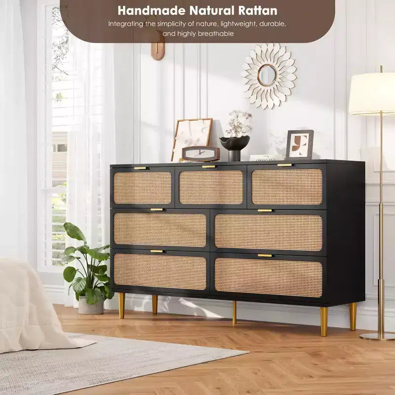 Wicker drawer tall cabinet for the bedroom, large-capacity drawer wardrobe, vanity with a wide top, suitable for the living room, hallway