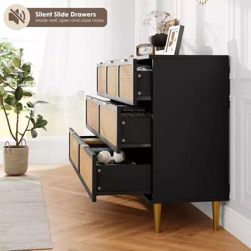 Wicker drawer tall cabinet for the bedroom, large-capacity drawer wardrobe, vanity with a wide top, suitable for the living room, hallway