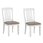 Royal Hampton Side Dining Chair Set of 2, Rustic White Wood, Gray Fabric, Slat Back