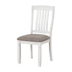 Royal Hampton Side Dining Chair Set of 2, Rustic White Wood, Gray Fabric, Slat Back