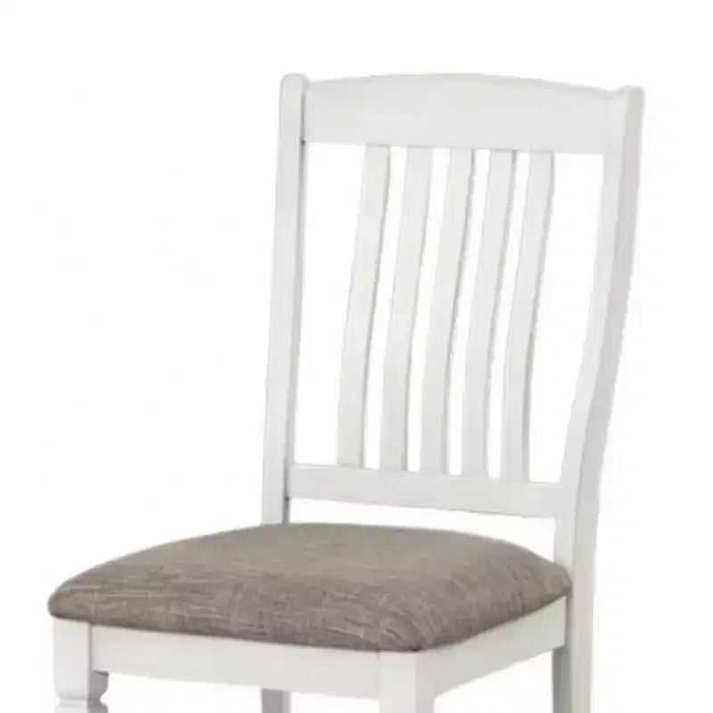 Royal Hampton Side Dining Chair Set of 2, Rustic White Wood, Gray Fabric, Slat Back