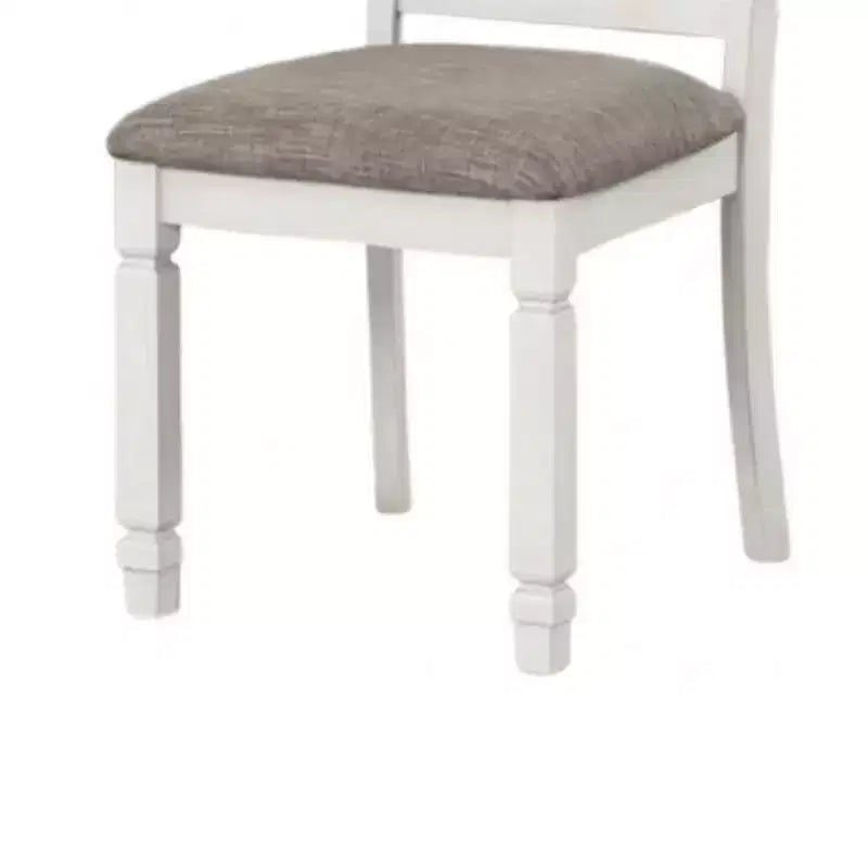 Royal Hampton Side Dining Chair Set of 2, Rustic White Wood, Gray Fabric, Slat Back