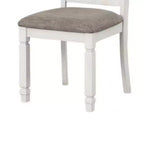 Royal Hampton Side Dining Chair Set of 2, Rustic White Wood, Gray Fabric, Slat Back