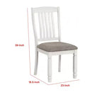 Royal Hampton Side Dining Chair Set of 2, Rustic White Wood, Gray Fabric, Slat Back