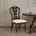 Royal Hampton Side Dining Chair Set of 2, Ornate Carved Dark Brown Wood
