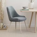 Royal Hampton Side Dining Chair Set of 2, Light Blue Boucle, Bone White Metal