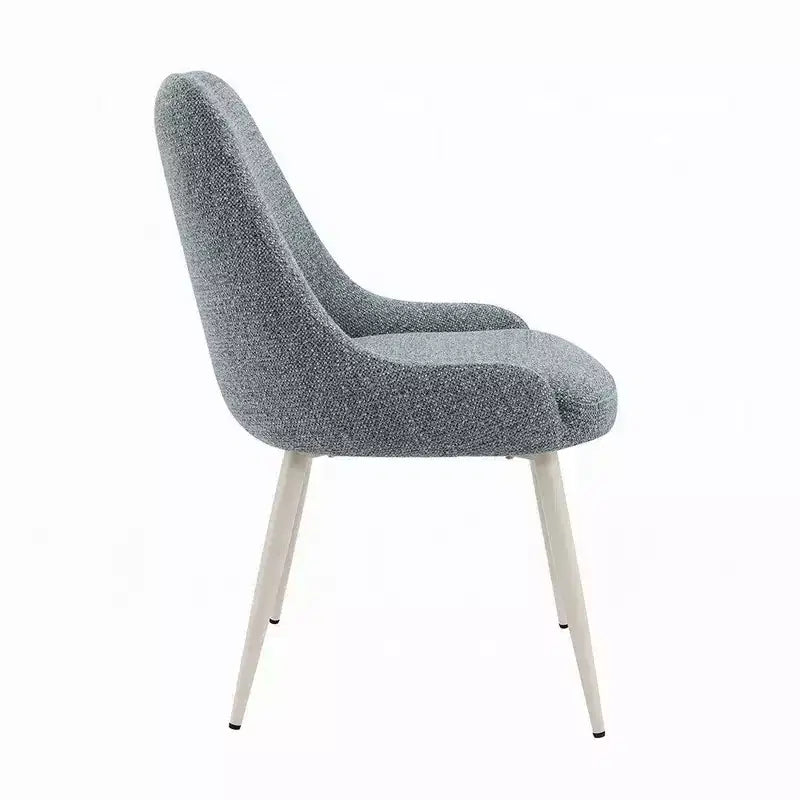 Royal Hampton Side Dining Chair Set of 2, Light Blue Boucle, Bone White Metal