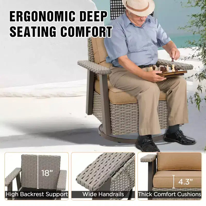Poltrona reclinabile da esterno EAGLE PEAK Classic 360 Swivel Rocker con cuscini spessi, in vimini per tutte le stagioni
