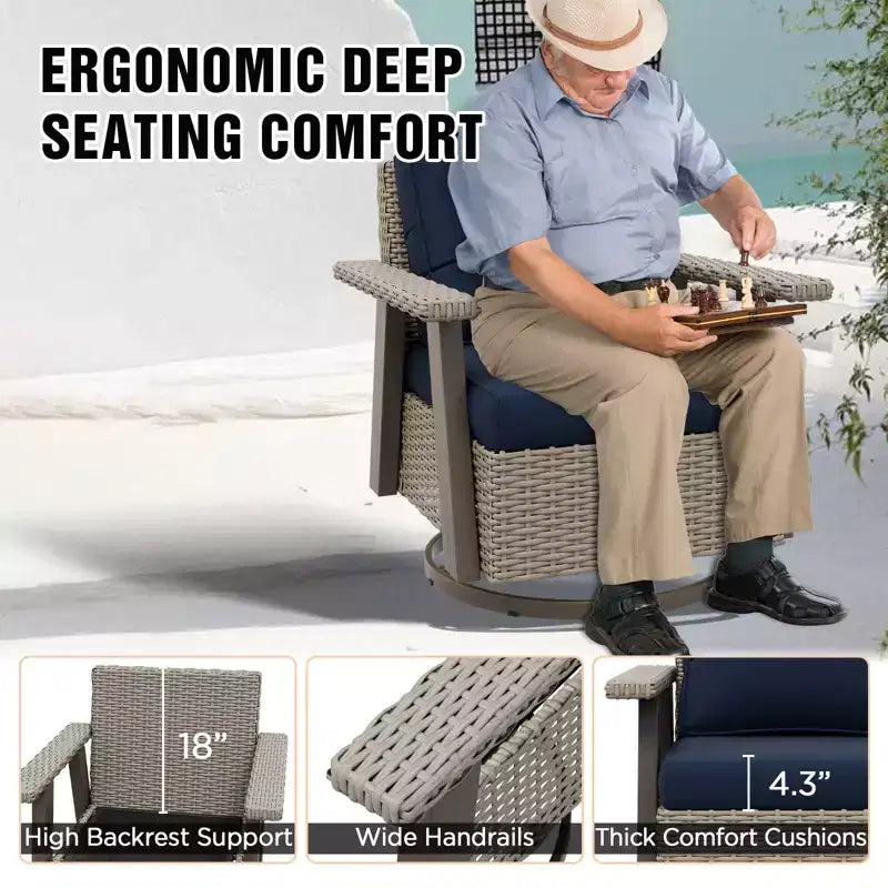 Poltrona reclinabile da esterno EAGLE PEAK Classic 360 Swivel Rocker con cuscini spessi, in vimini per tutte le stagioni