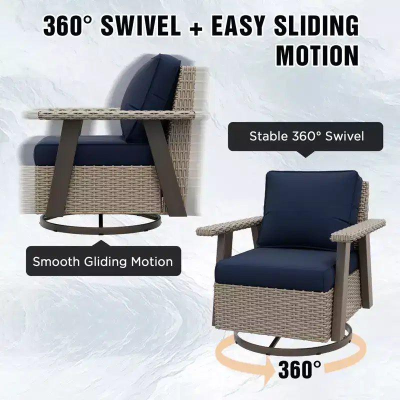 Poltrona reclinabile da esterno EAGLE PEAK Classic 360 Swivel Rocker con cuscini spessi, in vimini per tutte le stagioni