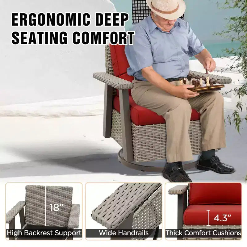 Poltrona reclinabile da esterno EAGLE PEAK Classic 360 Swivel Rocker con cuscini spessi, in vimini per tutte le stagioni