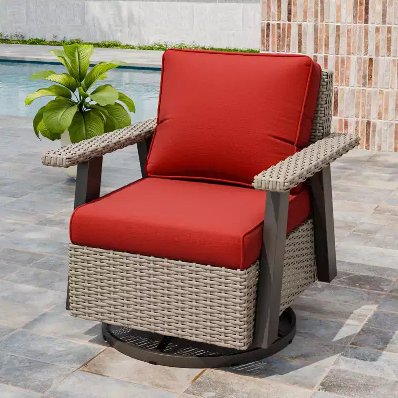 Poltrona reclinabile da esterno EAGLE PEAK Classic 360 Swivel Rocker con cuscini spessi, in vimini per tutte le stagioni
