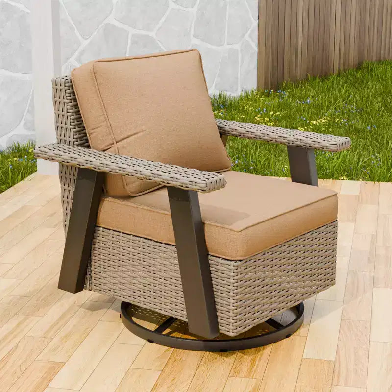 Poltrona reclinabile da esterno EAGLE PEAK Classic 360 Swivel Rocker con cuscini spessi, in vimini per tutte le stagioni