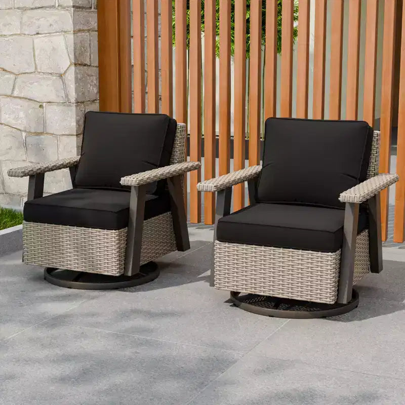 EAGLE PEAK Classic 2-Piece Patio Chair Set, 360 Swivel Rocking Chairs with Thick Cushions, All-Weather Wicker Outdoor Lounge Gliders