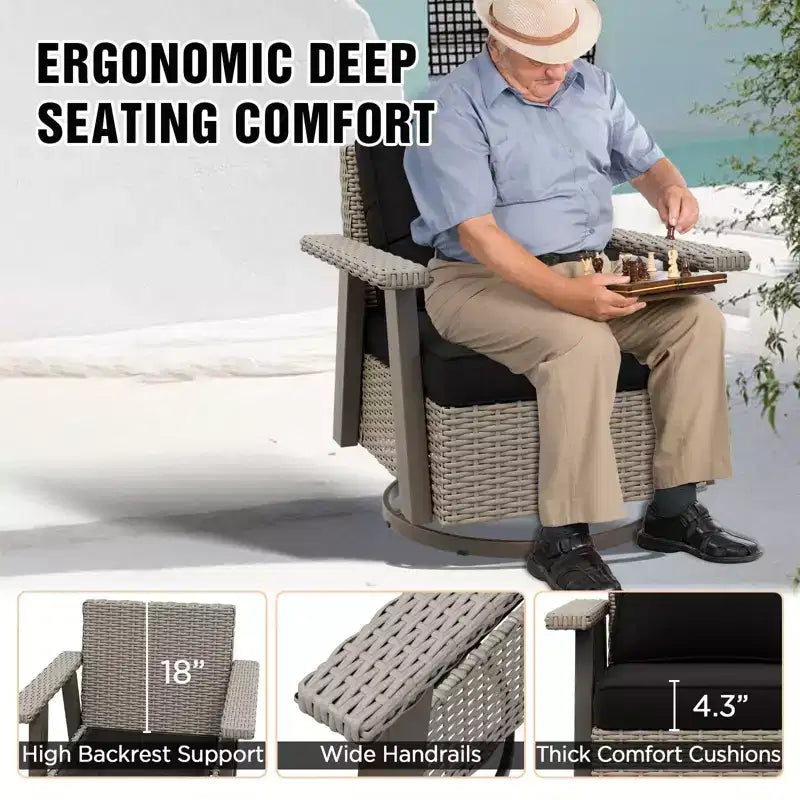 EAGLE PEAK Classic 2-Piece Patio Chair Set, 360 Swivel Rocking Chairs with Thick Cushions, All-Weather Wicker Outdoor Lounge Gliders