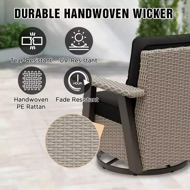 EAGLE PEAK Classic 2-Piece Patio Chair Set, 360 Swivel Rocking Chairs with Thick Cushions, All-Weather Wicker Outdoor Lounge Gliders