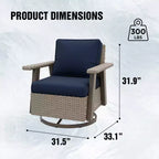 EAGLE PEAK Classic 2-Piece Patio Chair Set, 360 Swivel Rocking Chairs with Thick Cushions, All-Weather Wicker Outdoor Lounge Gliders