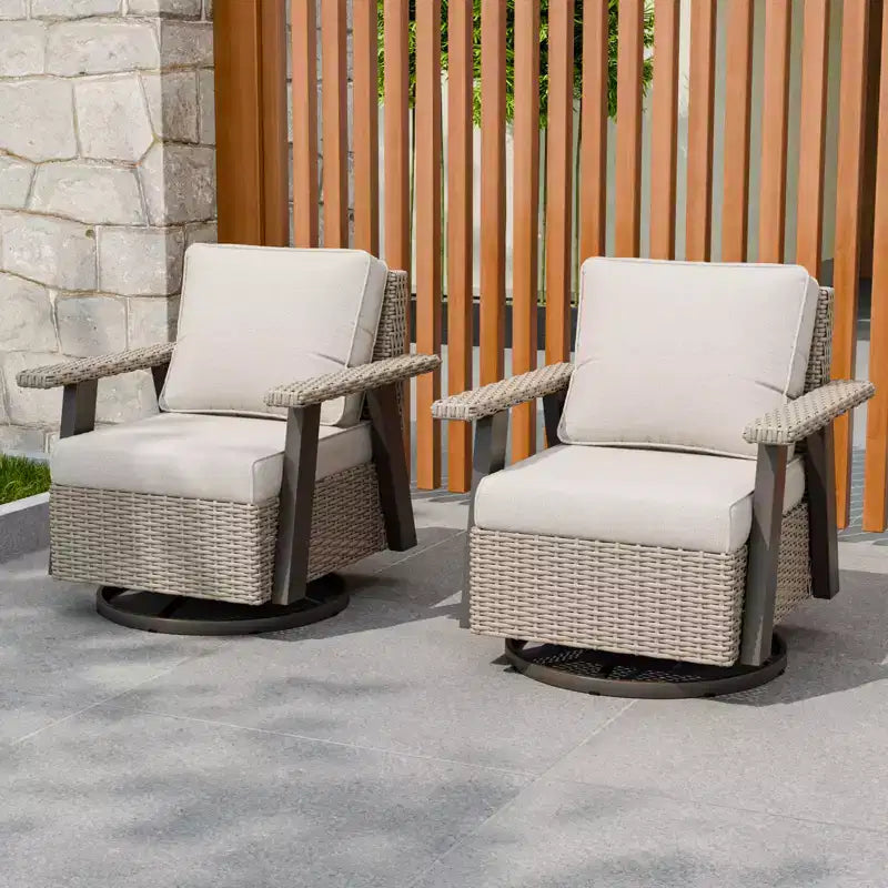 EAGLE PEAK Classic 2-Piece Patio Chair Set, 360 Swivel Rocking Chairs with Thick Cushions, All-Weather Wicker Outdoor Lounge Gliders