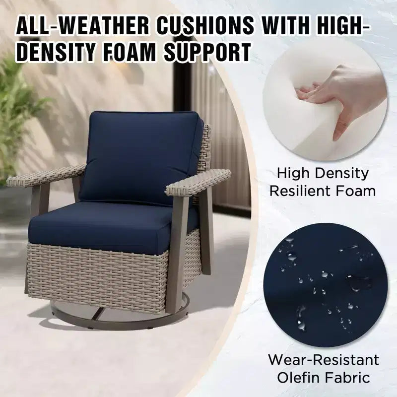 EAGLE PEAK Classic 2-Piece Patio Chair Set, 360 Swivel Rocking Chairs with Thick Cushions, All-Weather Wicker Outdoor Lounge Gliders
