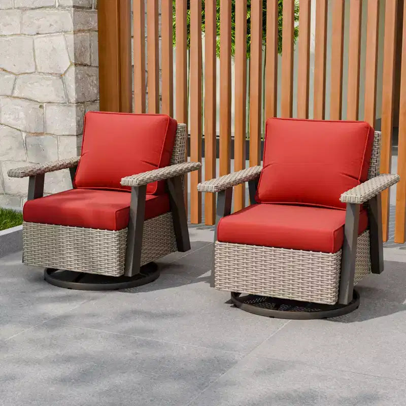 EAGLE PEAK Classic 2-Piece Patio Chair Set, 360 Swivel Rocking Chairs with Thick Cushions, All-Weather Wicker Outdoor Lounge Gliders
