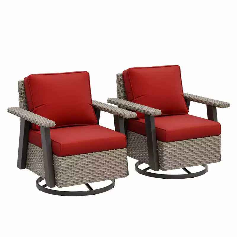 EAGLE PEAK Classic 2-Piece Patio Chair Set, 360 Swivel Rocking Chairs with Thick Cushions, All-Weather Wicker Outdoor Lounge Gliders