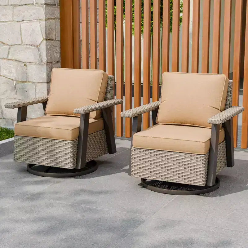 EAGLE PEAK Classic 2-Piece Patio Chair Set, 360 Swivel Rocking Chairs with Thick Cushions, All-Weather Wicker Outdoor Lounge Gliders