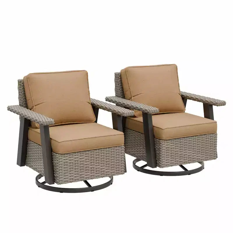 EAGLE PEAK Classic 2-Piece Patio Chair Set, 360 Swivel Rocking Chairs with Thick Cushions, All-Weather Wicker Outdoor Lounge Gliders