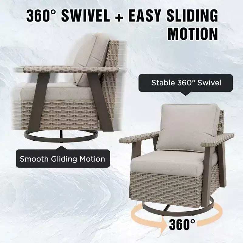 EAGLE PEAK Classic 2-Piece Patio Chair Set, 360 Swivel Rocking Chairs with Thick Cushions, All-Weather Wicker Outdoor Lounge Gliders