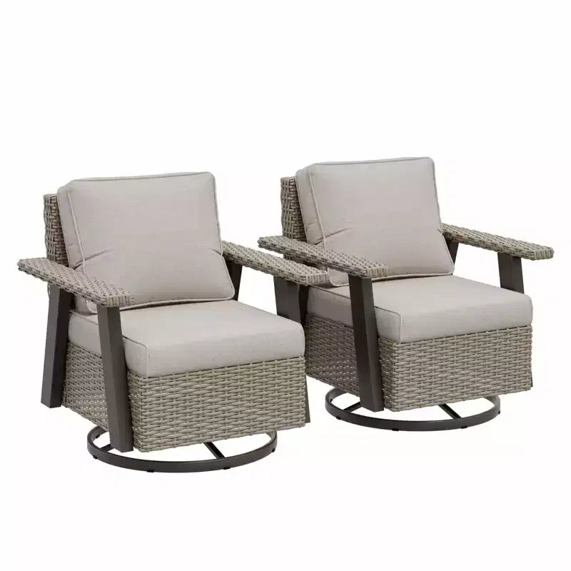 EAGLE PEAK Classic 2-Piece Patio Chair Set, 360 Swivel Rocking Chairs with Thick Cushions, All-Weather Wicker Outdoor Lounge Gliders