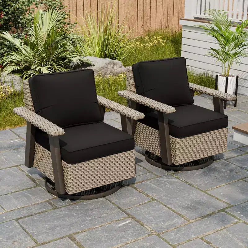 EAGLE PEAK Set di 2 sedie da patio Classic, poltrone a dondolo girevoli a 360° con cuscini spessi, dondoli da esterno in vimini per tutte le stagioni