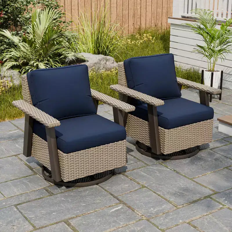 EAGLE PEAK Set di 2 sedie da patio Classic, poltrone a dondolo girevoli a 360° con cuscini spessi, dondoli da esterno in vimini per tutte le stagioni
