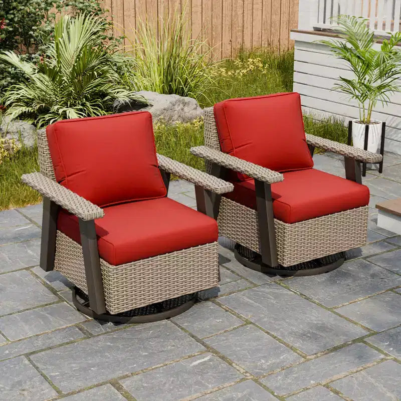EAGLE PEAK Set di 2 sedie da patio Classic, poltrone a dondolo girevoli a 360° con cuscini spessi, dondoli da esterno in vimini per tutte le stagioni