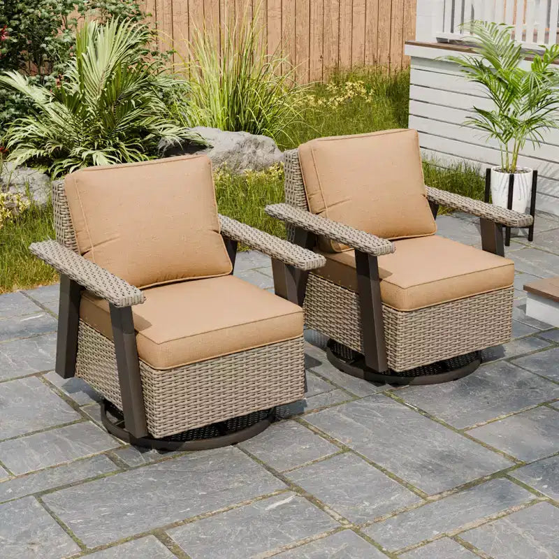 EAGLE PEAK Set di 2 sedie da patio Classic, poltrone a dondolo girevoli a 360° con cuscini spessi, dondoli da esterno in vimini per tutte le stagioni