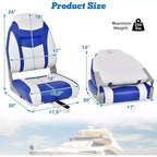 Gymax Sedile per Barca con Schienale Alto 1/2 Pezzi, Sedile Pieghevole da Pesca con Morbido Cuscino Imbottito, Sedile Pieghevole da Capitano con Cerniere Flessibili, Nero/Blu