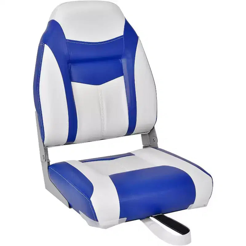 Gymax Sedile per Barca con Schienale Alto 1/2 Pezzi, Sedile Pieghevole da Pesca con Morbido Cuscino Imbottito, Sedile Pieghevole da Capitano con Cerniere Flessibili, Nero/Blu