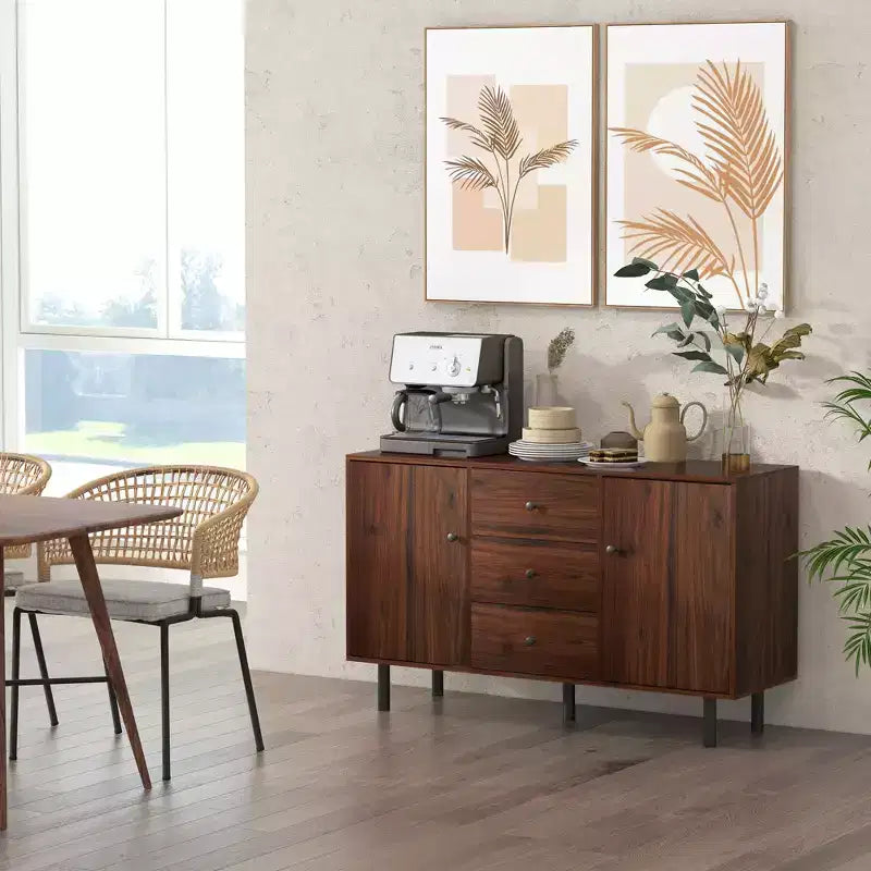 HOMCOM Madia Credenza, Mobile Contenitore con 2 Ante, 3 Cassetti e Ripiani Regolabili, Tavolo da Buffet per Soggiorno, Ingresso, Marrone Rustico