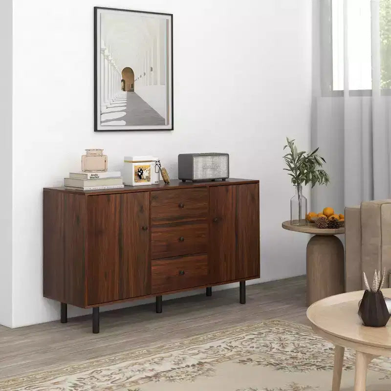 HOMCOM Madia Credenza, Mobile Contenitore con 2 Ante, 3 Cassetti e Ripiani Regolabili, Tavolo da Buffet per Soggiorno, Ingresso, Marrone Rustico