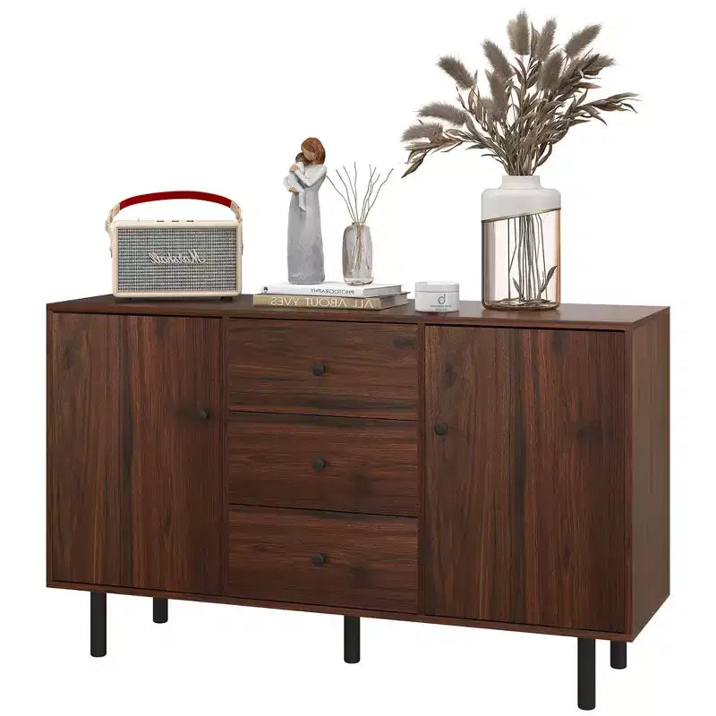 HOMCOM Madia Credenza, Mobile Contenitore con 2 Ante, 3 Cassetti e Ripiani Regolabili, Tavolo da Buffet per Soggiorno, Ingresso, Marrone Rustico