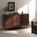HOMCOM Madia Credenza, Mobile Contenitore con 2 Ante, 3 Cassetti e Ripiani Regolabili, Tavolo da Buffet per Soggiorno, Ingresso, Marrone Rustico