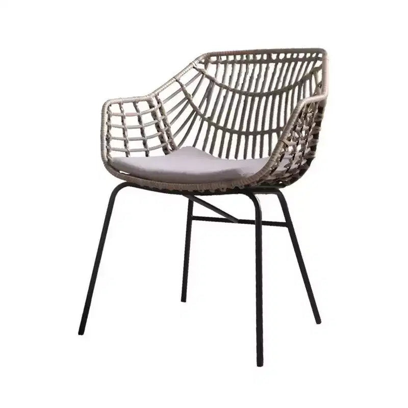 Royal Hampton Outdoor Patio Chair Set of 4, Natural Brown Rattan, Black Steel
