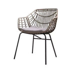 Royal Hampton Outdoor Patio Chair Set of 4, Natural Brown Rattan, Black Steel
