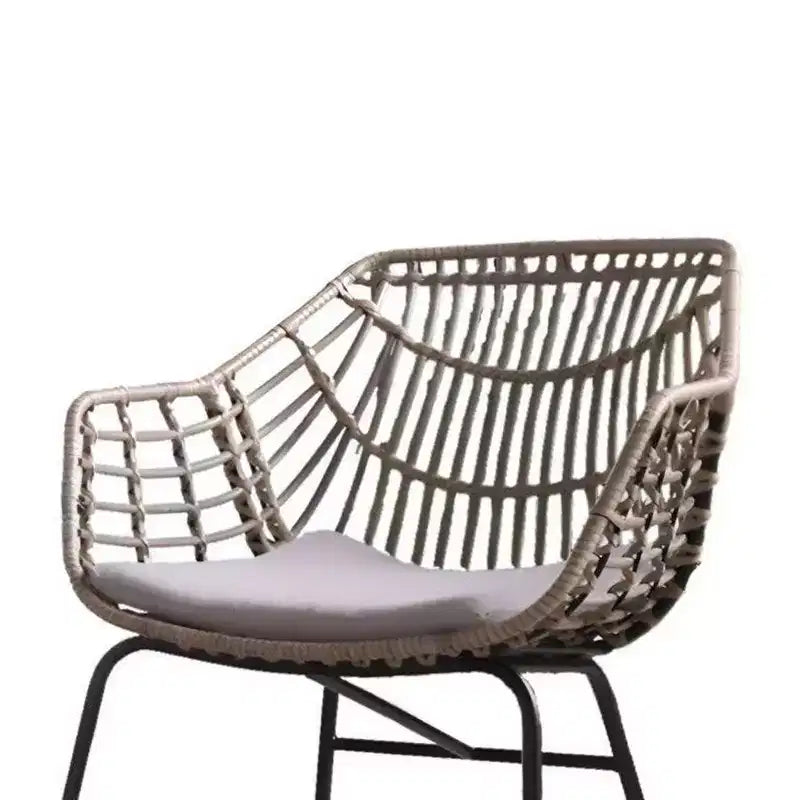 Royal Hampton Outdoor Patio Chair Set of 4, Natural Brown Rattan, Black Steel