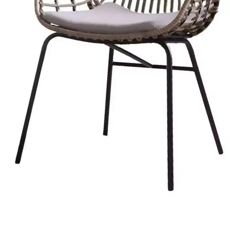 Royal Hampton Outdoor Patio Chair Set of 4, Natural Brown Rattan, Black Steel