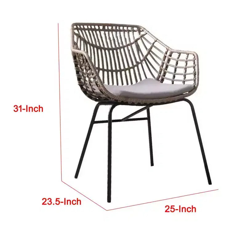 Royal Hampton Outdoor Patio Chair Set of 4, Natural Brown Rattan, Black Steel