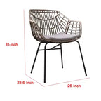 Royal Hampton Outdoor Patio Chair Set of 4, Natural Brown Rattan, Black Steel