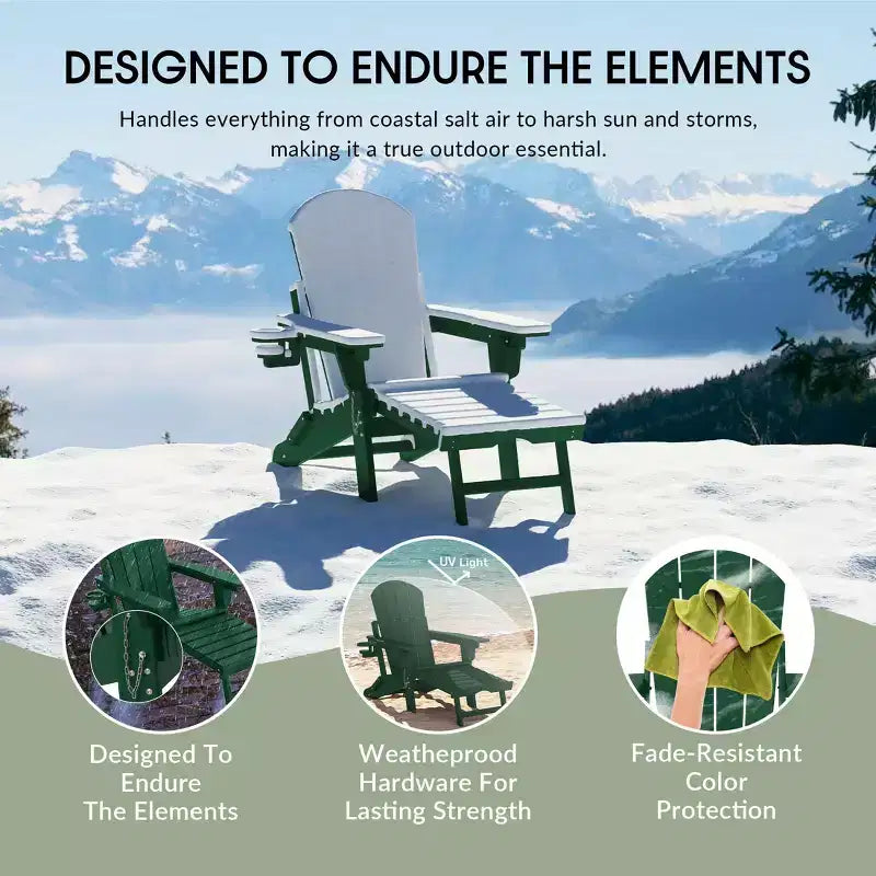 WestinTrends Malibu Set da 2 Pezzi Pieghevole da Esterno Regolabile Sedia Adirondack con Portabicchieri e Poggiapiedi a Scomparsa e Tavolino Laterale da 18