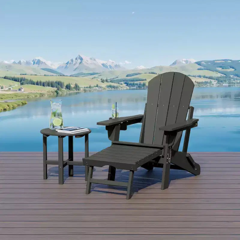 WestinTrends Malibu Set da 2 Pezzi Pieghevole da Esterno Regolabile Sedia Adirondack con Portabicchieri e Poggiapiedi a Scomparsa e Tavolino Laterale da 18