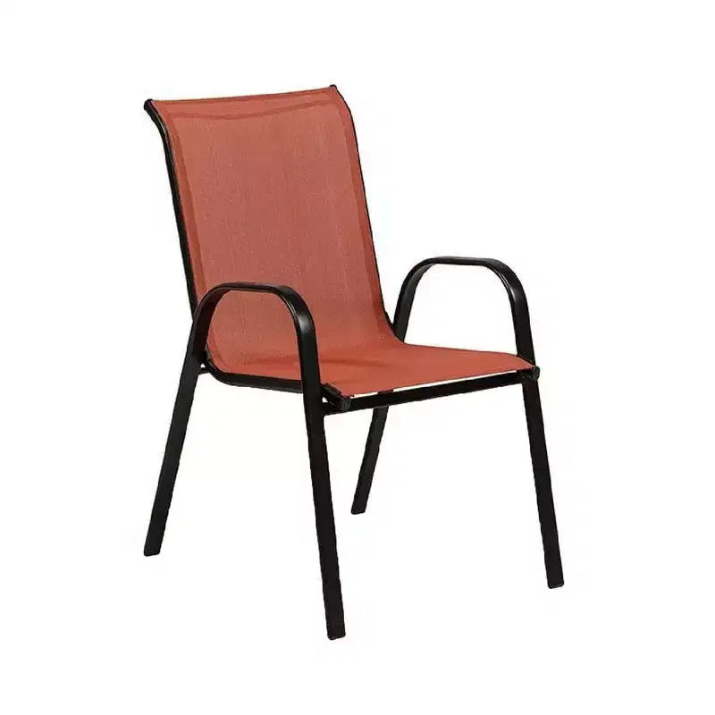 Royal Hampton Outdoor Stacking Chair Set of 2, Red Mesh Fabric, Black Metal