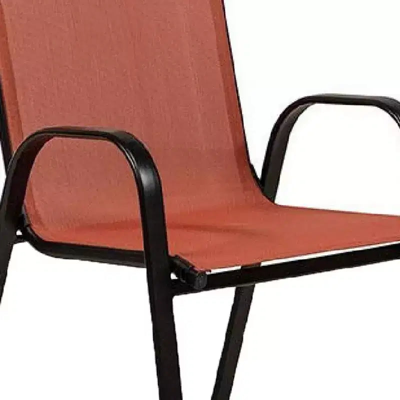Royal Hampton Outdoor Stacking Chair Set of 2, Red Mesh Fabric, Black Metal