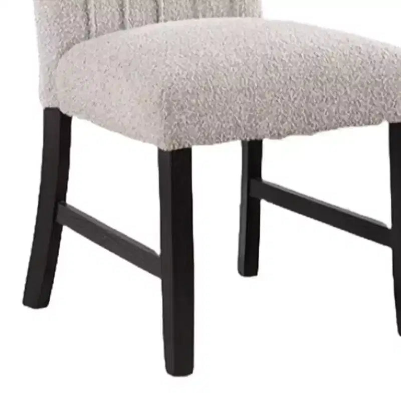 Royal Hampton Dining Side Chair Set of 2, Vertical Tufted Gray Boucle, Black